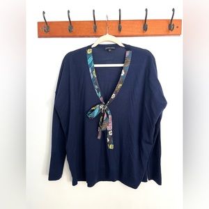 J. Crew by Abigail Borg navy v-neck ribbon long sleeve sweater size L